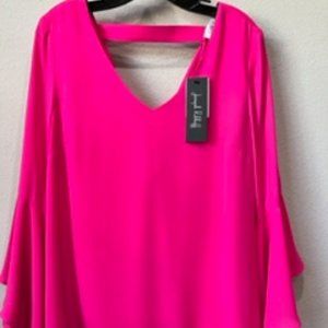 Hot Pink Ruffle Sleeve Blouse